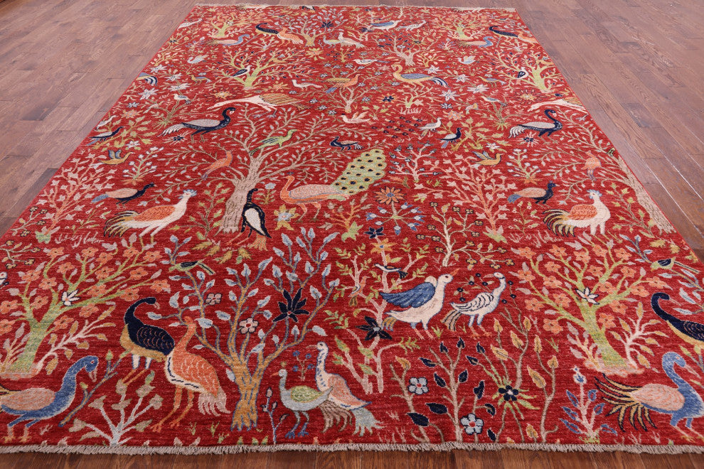 9' 1" X 12' 1" Persian Tree Of Life Hand-Knotted Wool Rug Q7813