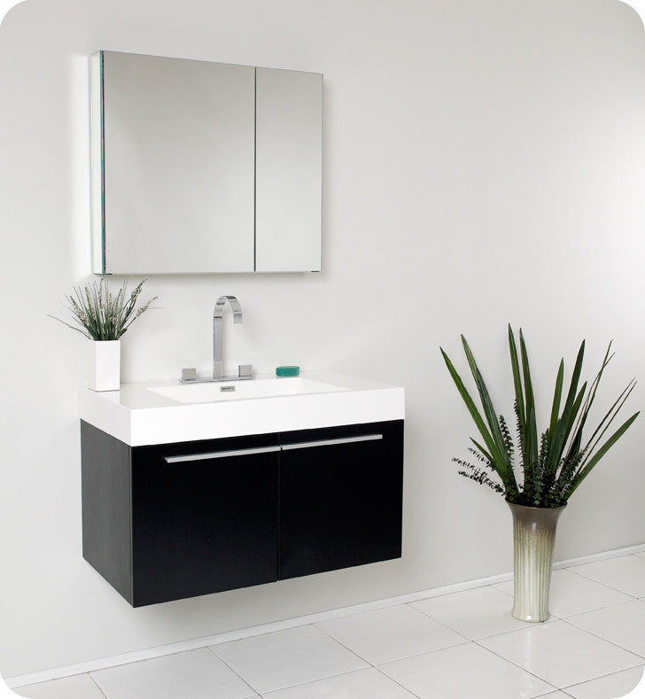 Vista Black Modern Bathroom Vanity With Medicine Cabinet, FFT3076CH