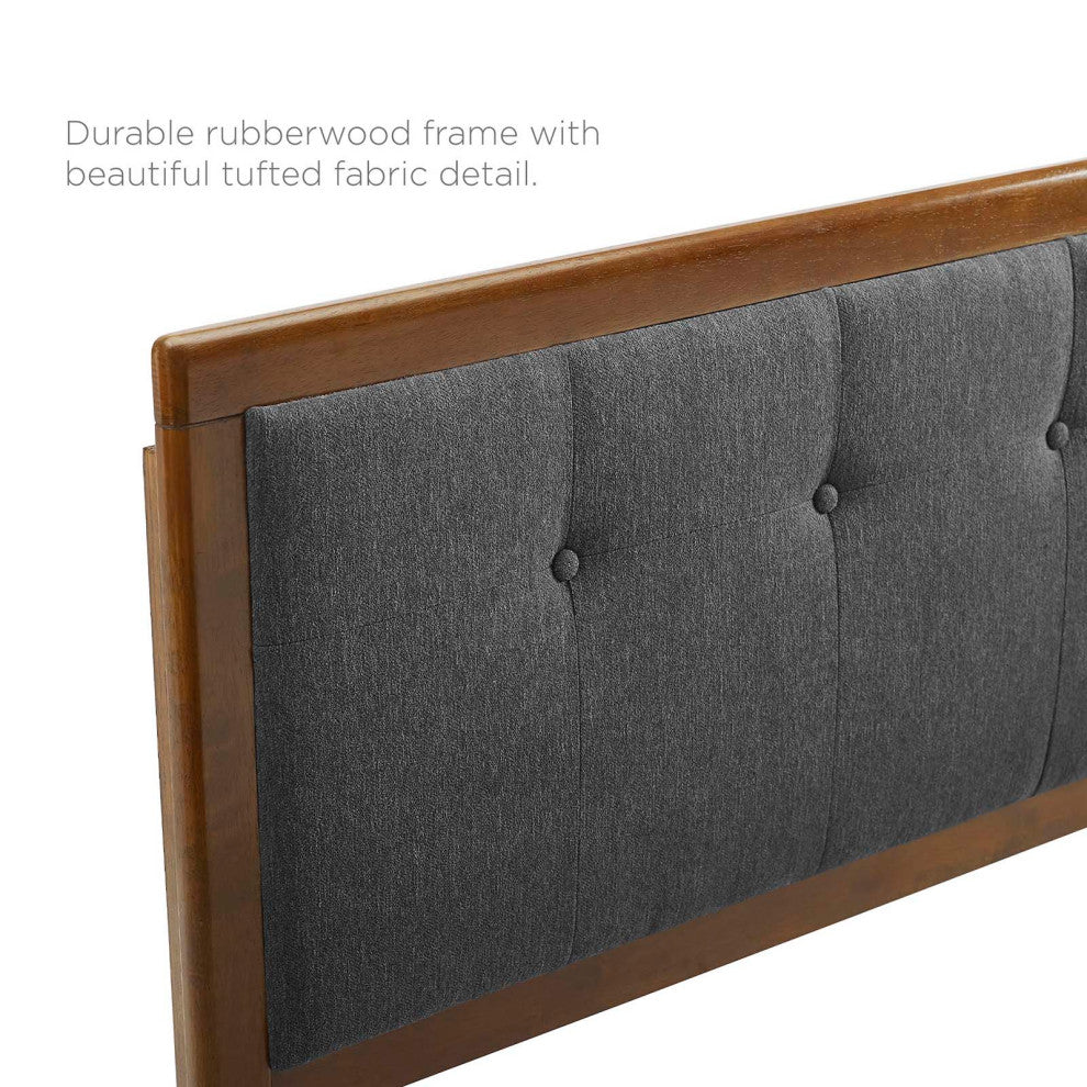 Tufted Headboard, Full Size, Wood, Fabric, Brown Walnut Gray, Modern