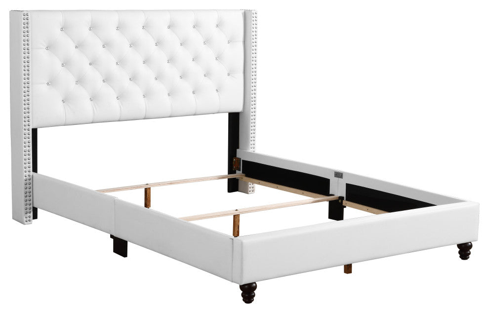 Mina Upholstered Faux Leather Bed, White, Full