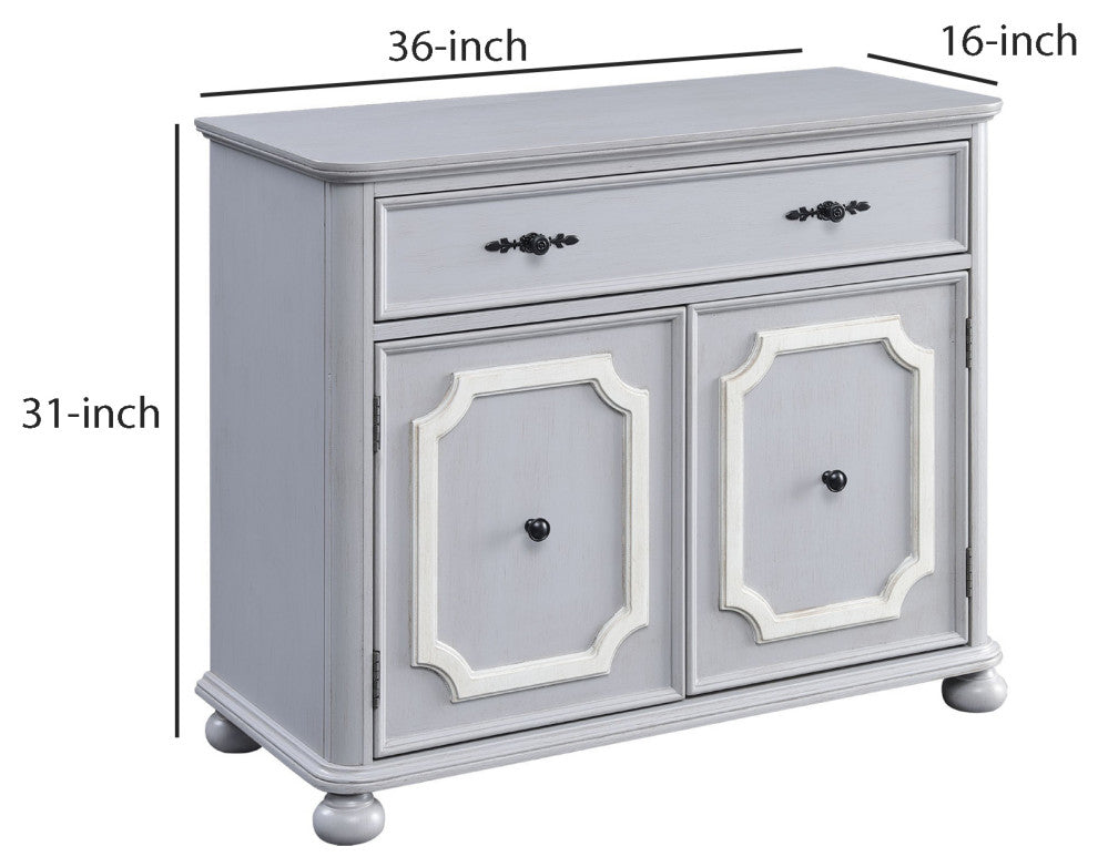 Benzara BM250415 MDF Cabinet With Double Door Storage and Bun Feet, White