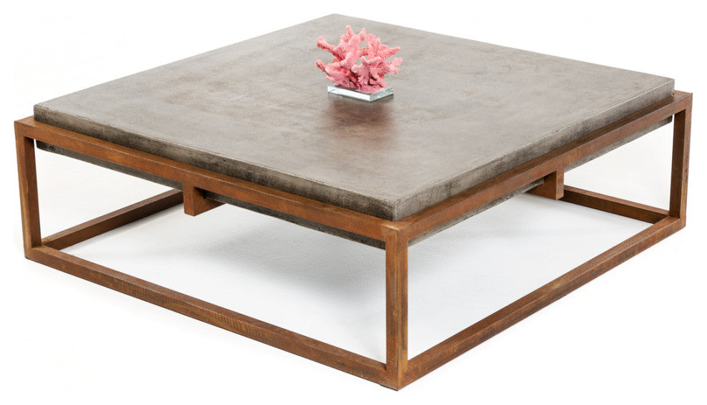 HomeRoots 15" Concrete and Metal Coffee Table