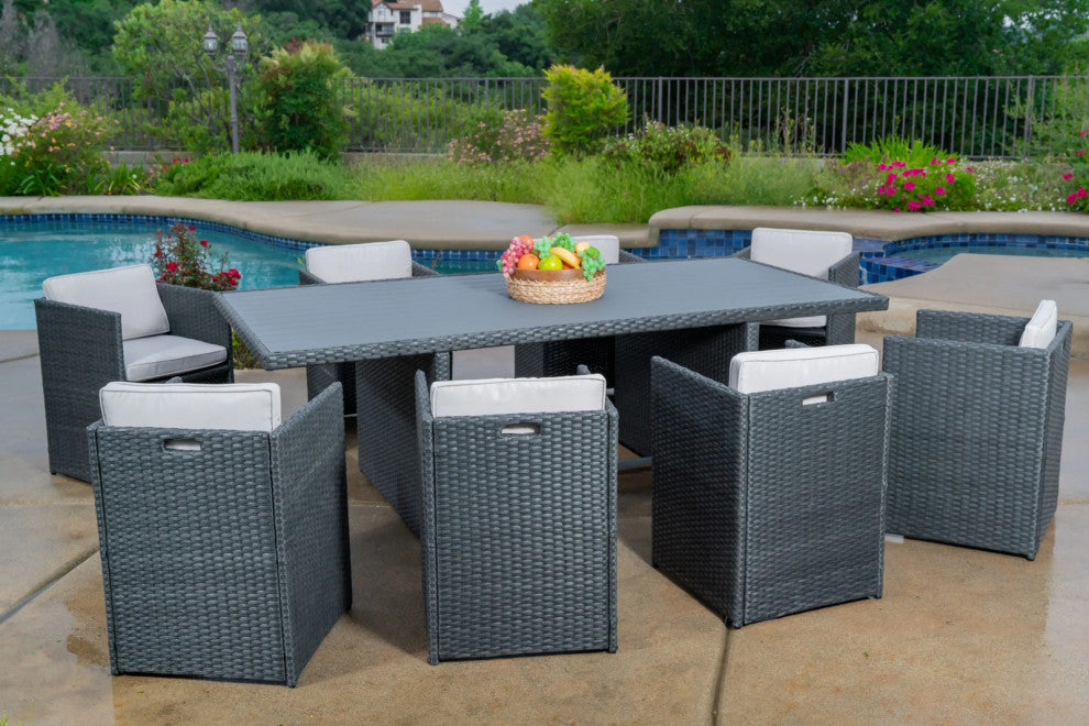 Dalia 9 Piece Dining Set Outdoor Patio Furniture Wicker Rattan Resin