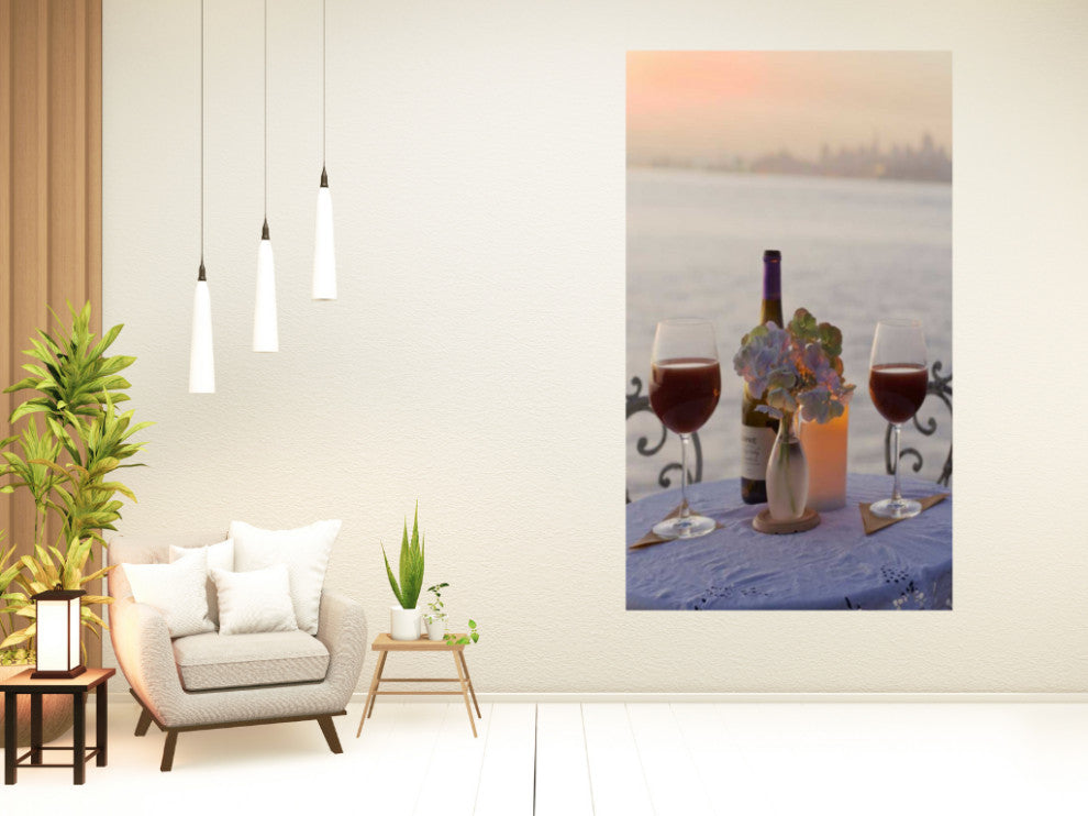 Up Close Sunset Wine Night For Two City 4 Giclee Wrap Canvas Wall Art