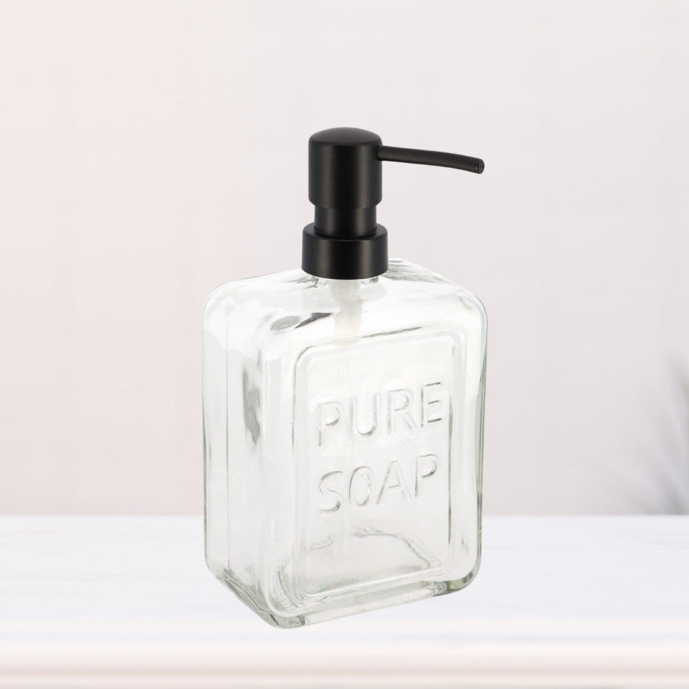 Vintage-Style Glass Soap Dispenser with PURE SOAP Design - 18 fl oz, Clear