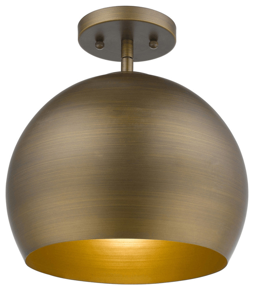 Latitude 1-Light Hand Painted Antique Gold Pendant With Gold Interior Shade