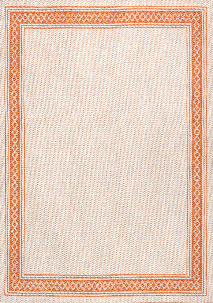 Lucia Classic Diamond Border Indoor/Outdoor Area Rug, Cream/Orange, 8x10