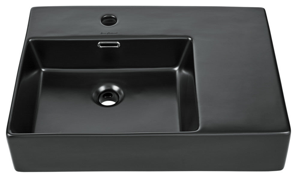 St. Tropez 24"x18" Ceramic Wall Hung Sink With Left Faucet Mount, Matte Black