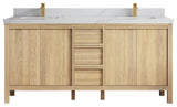 Elizabeth Oak 72" Double Sink Vanity, White 2" Calacatta Sienna