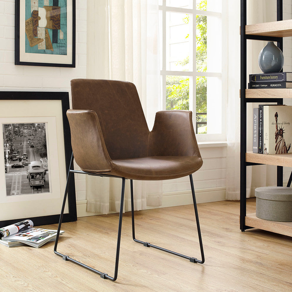 Modern Contemporary Dining Leather Armchair, Brown, Vinyl Leather