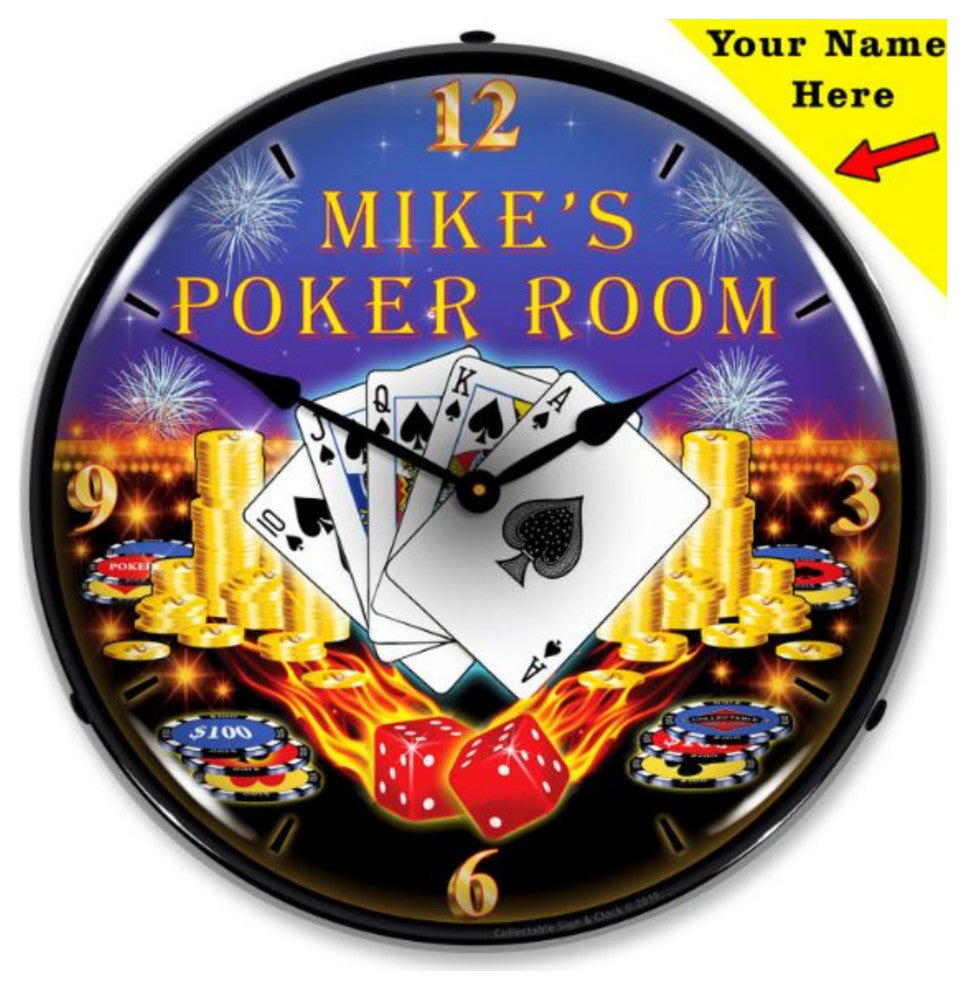 AYNRE1906910 Add Your Name Poker Room Clock