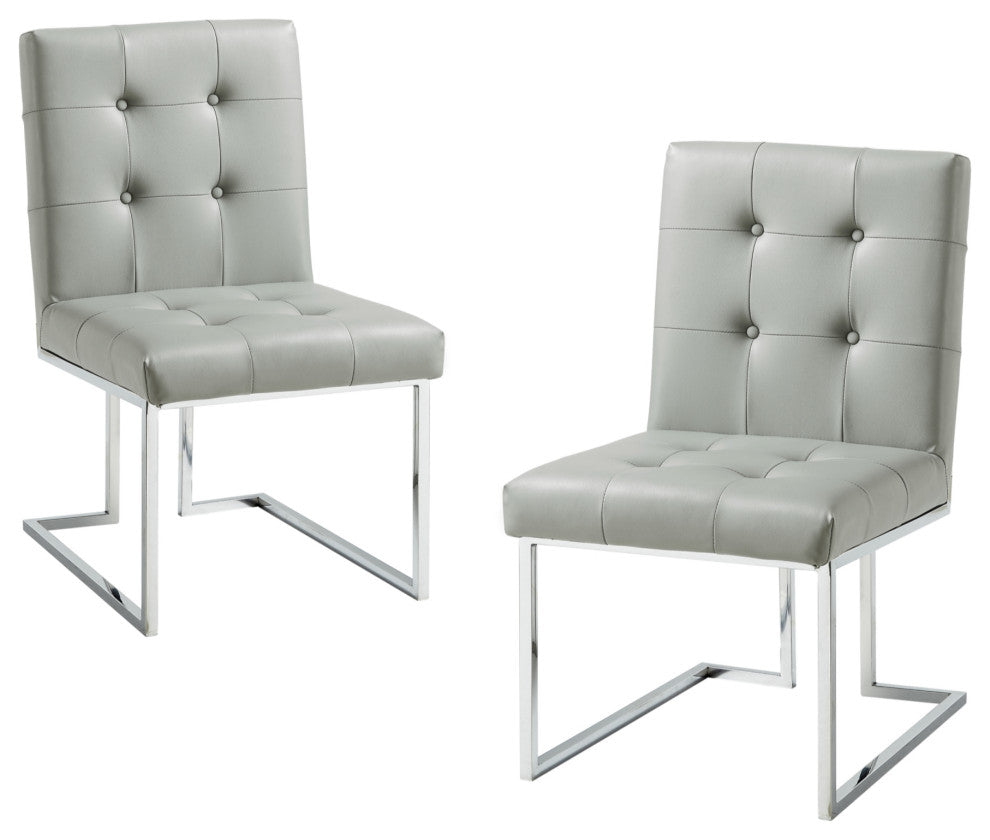 Adalie Tufted Armless Dining Chair, Set of 2, Light Grey Pu Leather