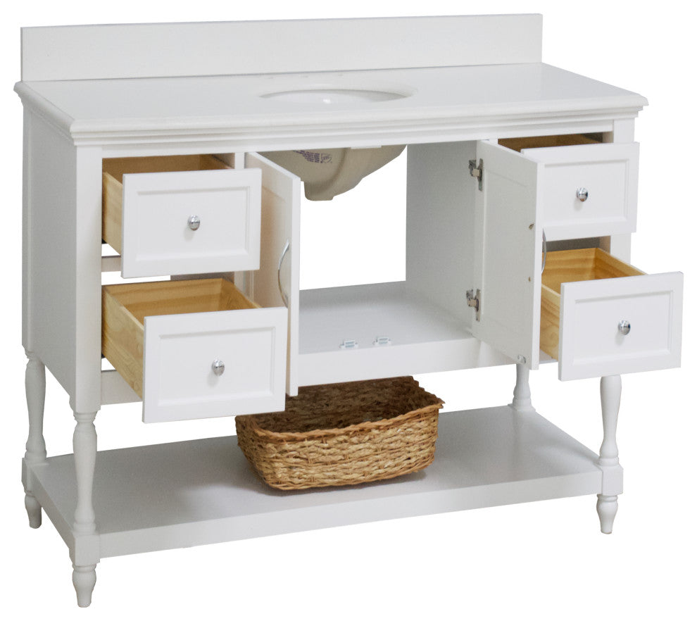 Beverly 60" Bath Vanity, White, Quartz, Single Vanity