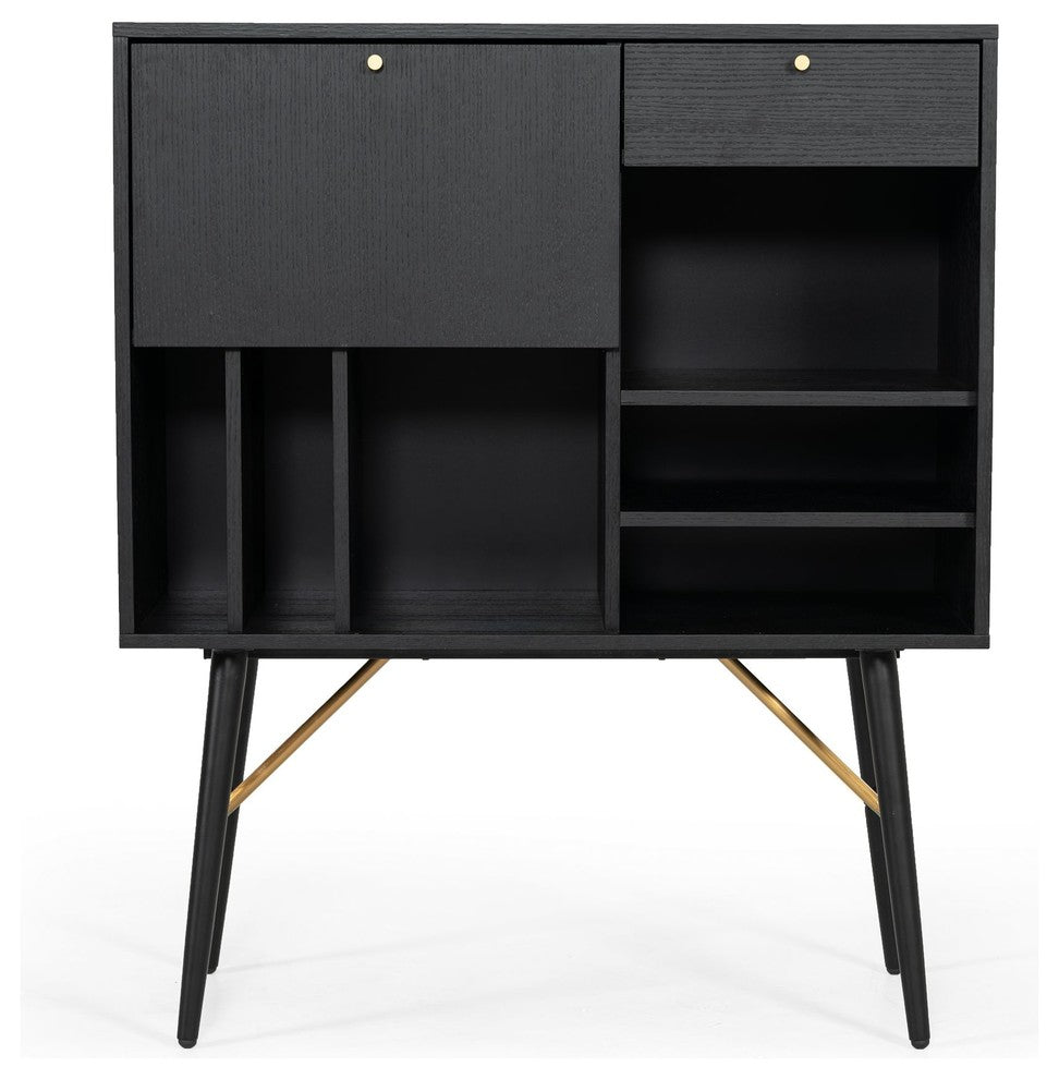 Modrest Billy Modern Black Oak and Gold Tall Buffet