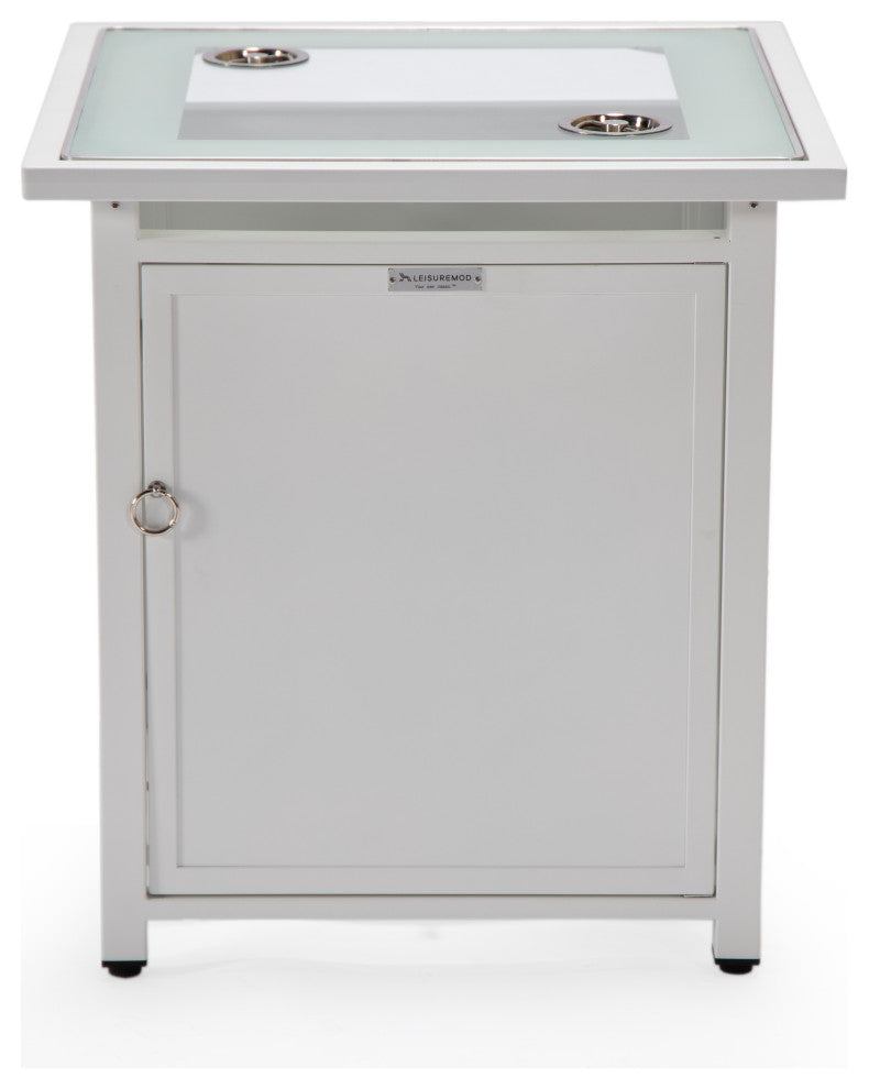 LeisureMod Walbrooke Square Fire Pit Table and Tank Holder, White