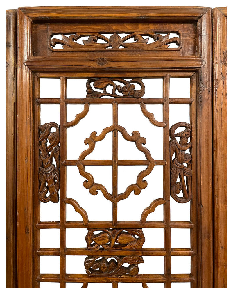Consigned Antique Chinese Handcraft 3 Panels Wooden Screen/Room Divider
