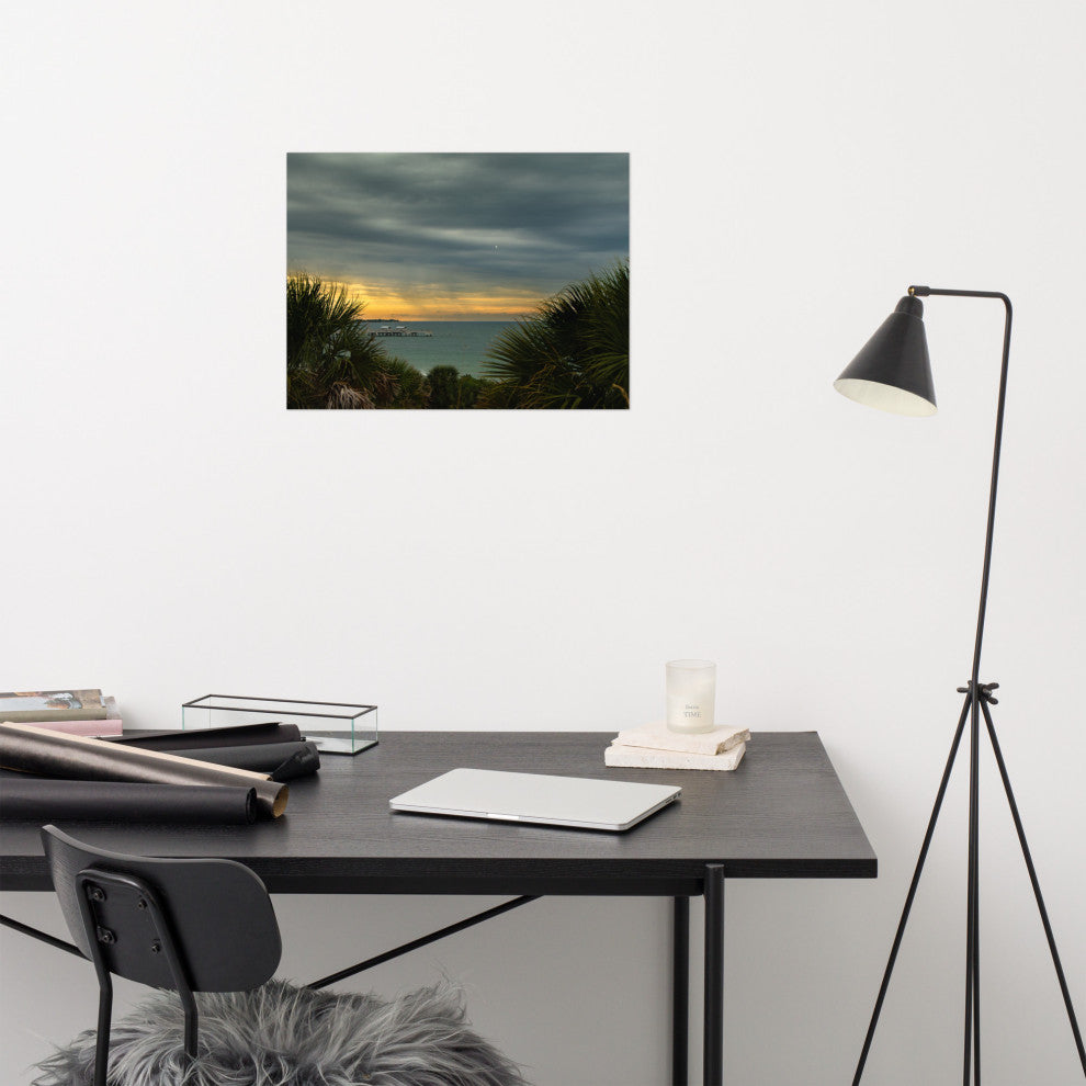 Cloudy Rainy Sunset De Soto Beach Unframed Landscape Photo Wall Art Print, 18" X 24"