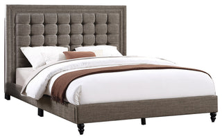 Fabric Upholstered Bed With Button Tufted Headboard, Brown, Full