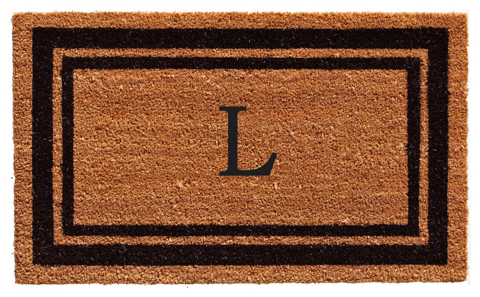 Black Border 18"x30" Monogram Doormat, Letter L