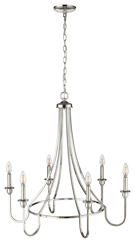 6 Light 30 in. Polished Nickel Chandelier