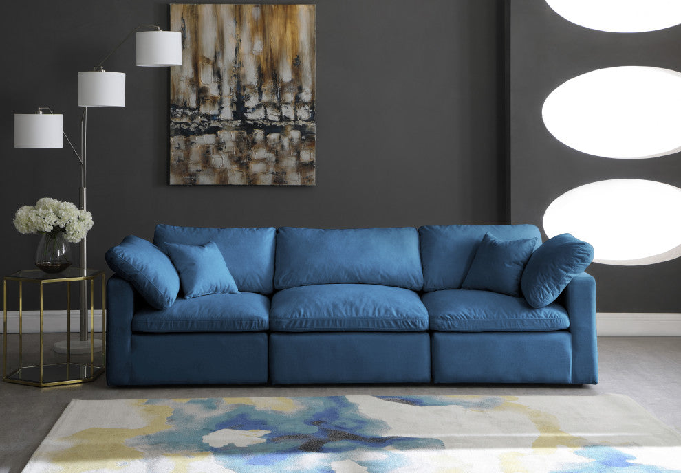 Plush Velvet / Down Standard Comfort Modular Sofa, Navy, 3-Piece: 1 Armless Chair, 2 Corner Chair