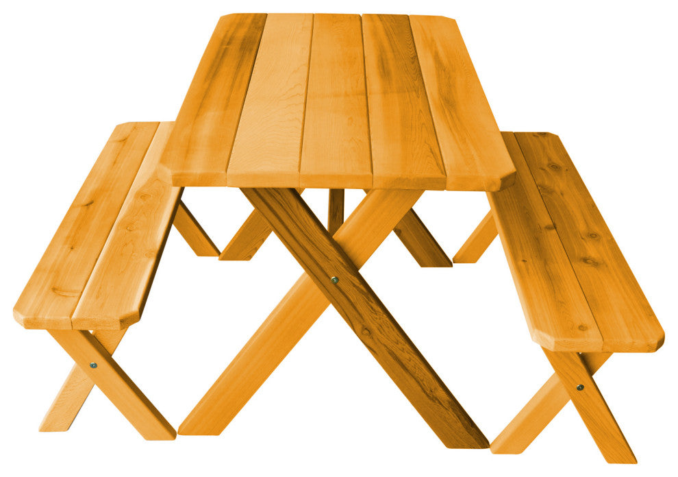 Cedar Cross-Leg Table with 2 Benches, Natural Stain, 5 Foot