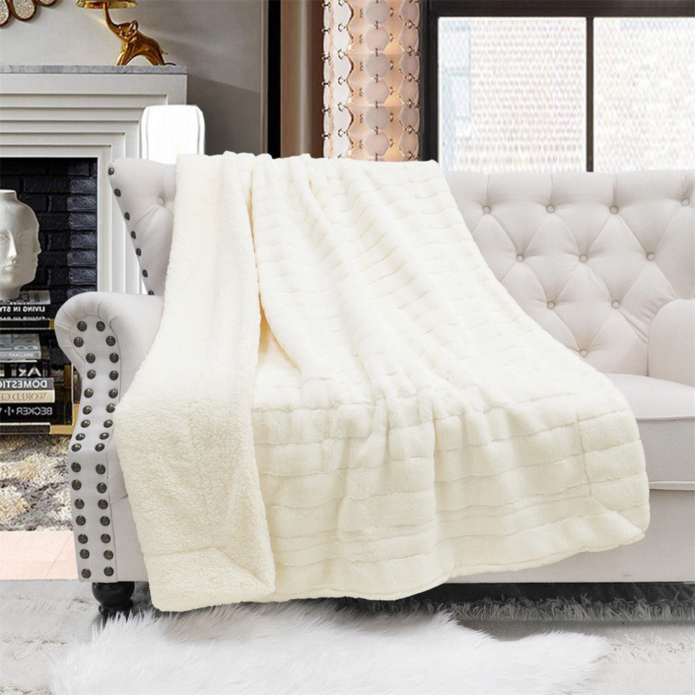 Super Mink Faux Fur Throw Blanket, Antique White, 50"x60"