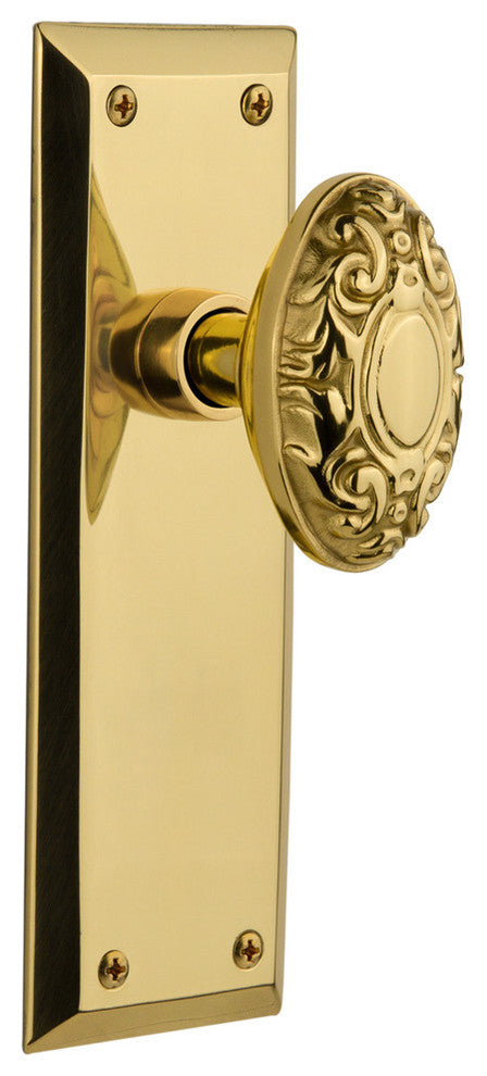 New York Plate With Victorian Knob, Unlacquered Brass