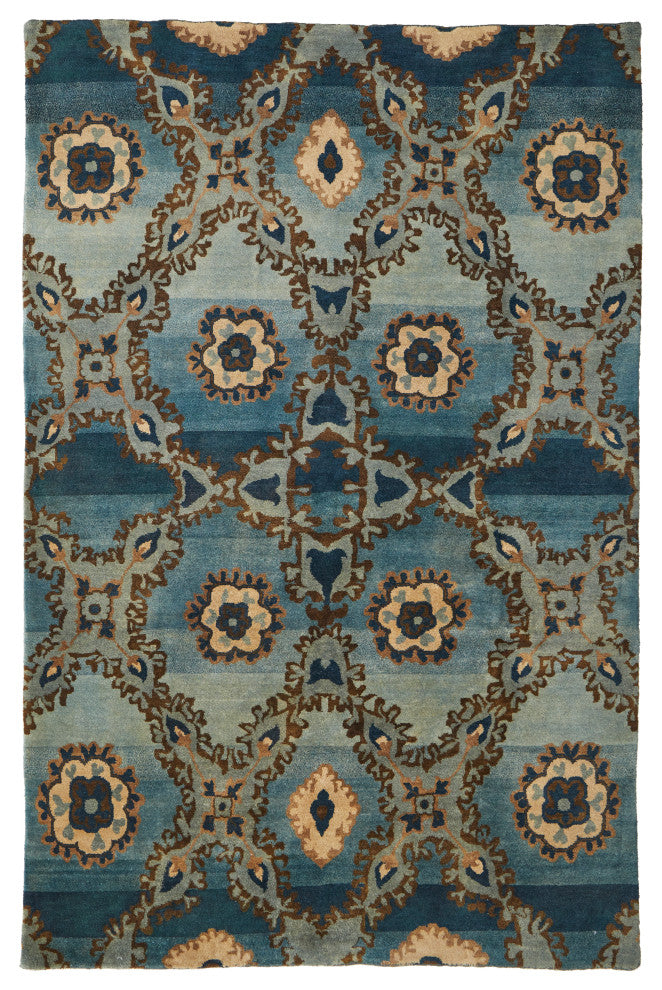 Weave & Wander Amzad Hand Knotted Gradient Wool Rug, Blue/Brown, 5'6"x8'6"