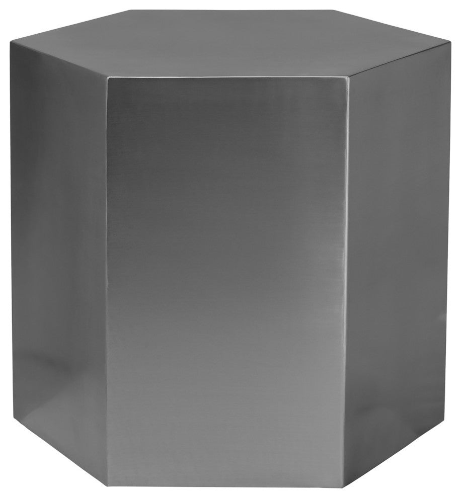 Hexagon Durable Iron End Table, Brushed Chrome