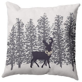 Purple-Grey Reindeer Through the Woods Polyester Throw Pillow, 16" x 16"