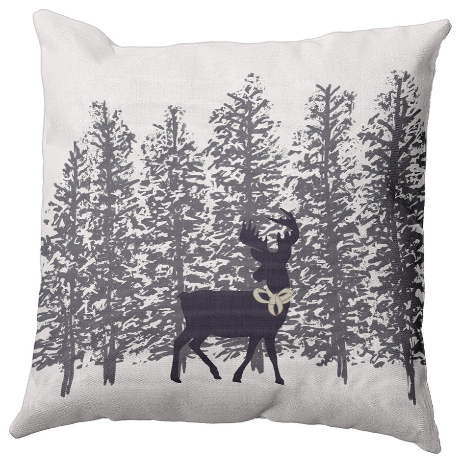 Purple-Grey Reindeer Through the Woods Polyester Throw Pillow, 16" x 16"