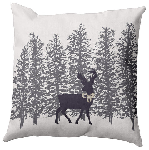 Purple-Grey Reindeer Through the Woods Polyester Throw Pillow, 16