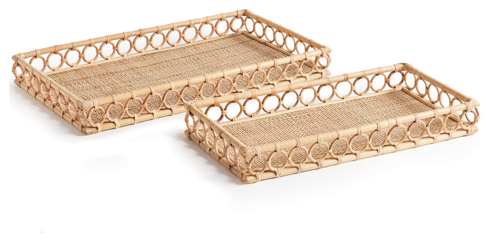 Ninette Rattan Rectangular Trays, Set of 2