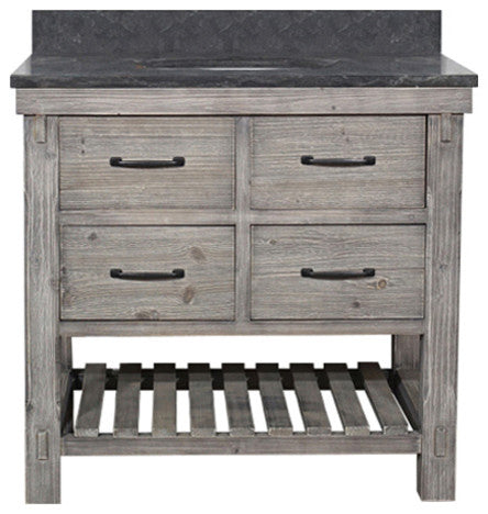 Rustic Fir Single Sink Vanity, Gray, Driftwood With Limestone Top, 36"