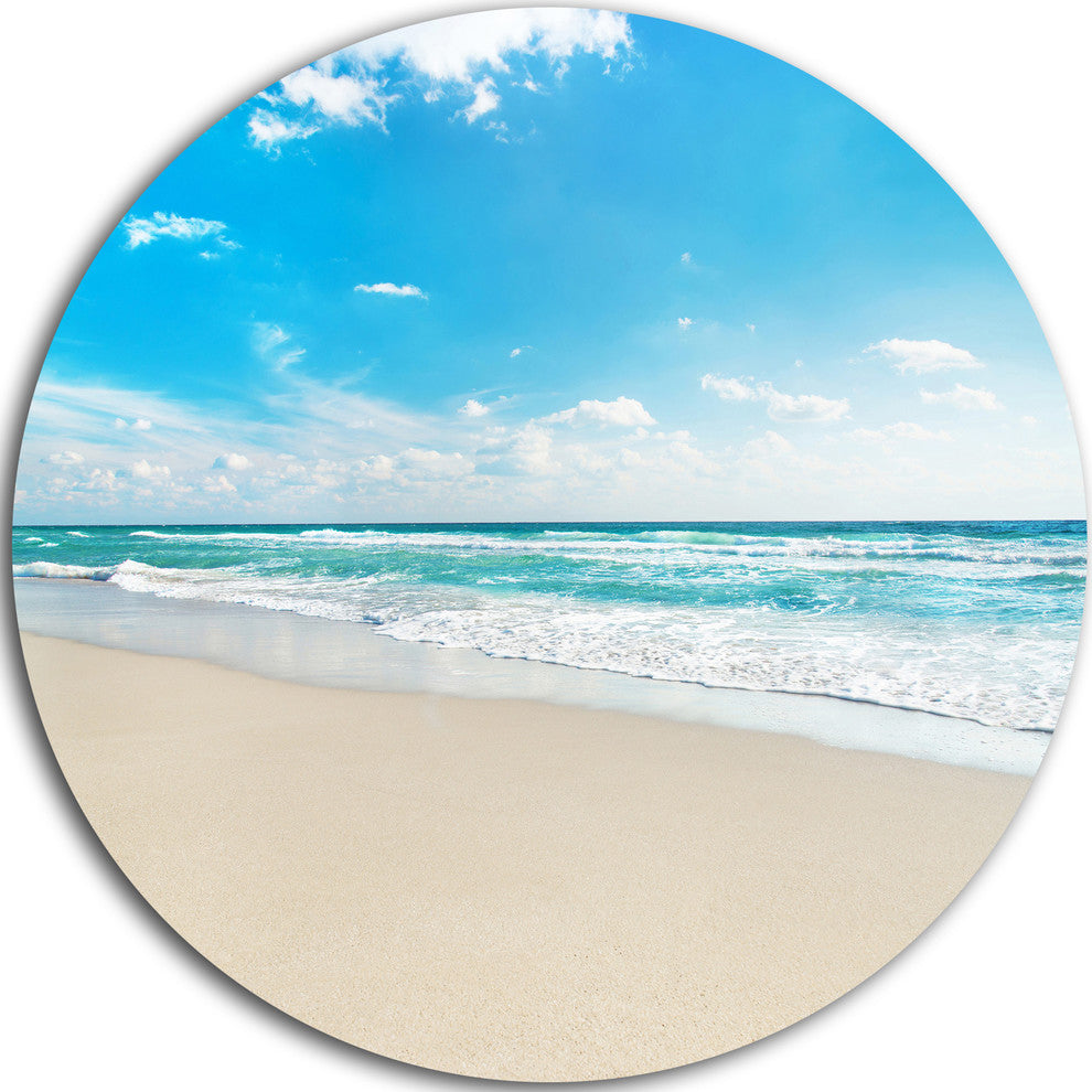 Sea Beach Against Wave Foaming, Seascape Round Wall Art, 36"