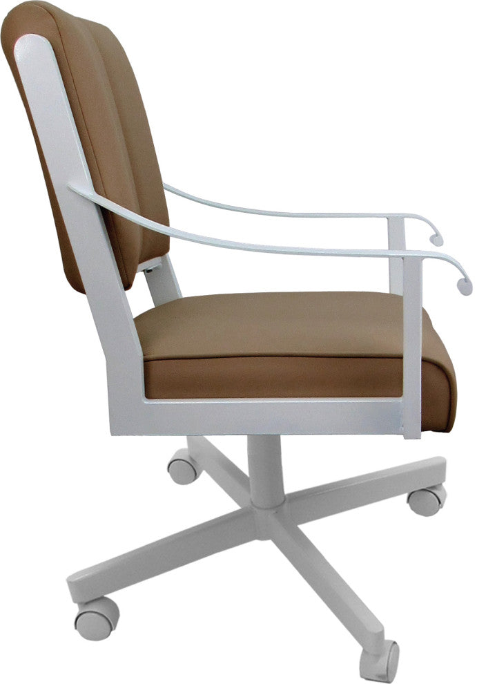 Leather Memphis Dining Caster Chair Swivel Tilt with Wheels, Brown Leather on White