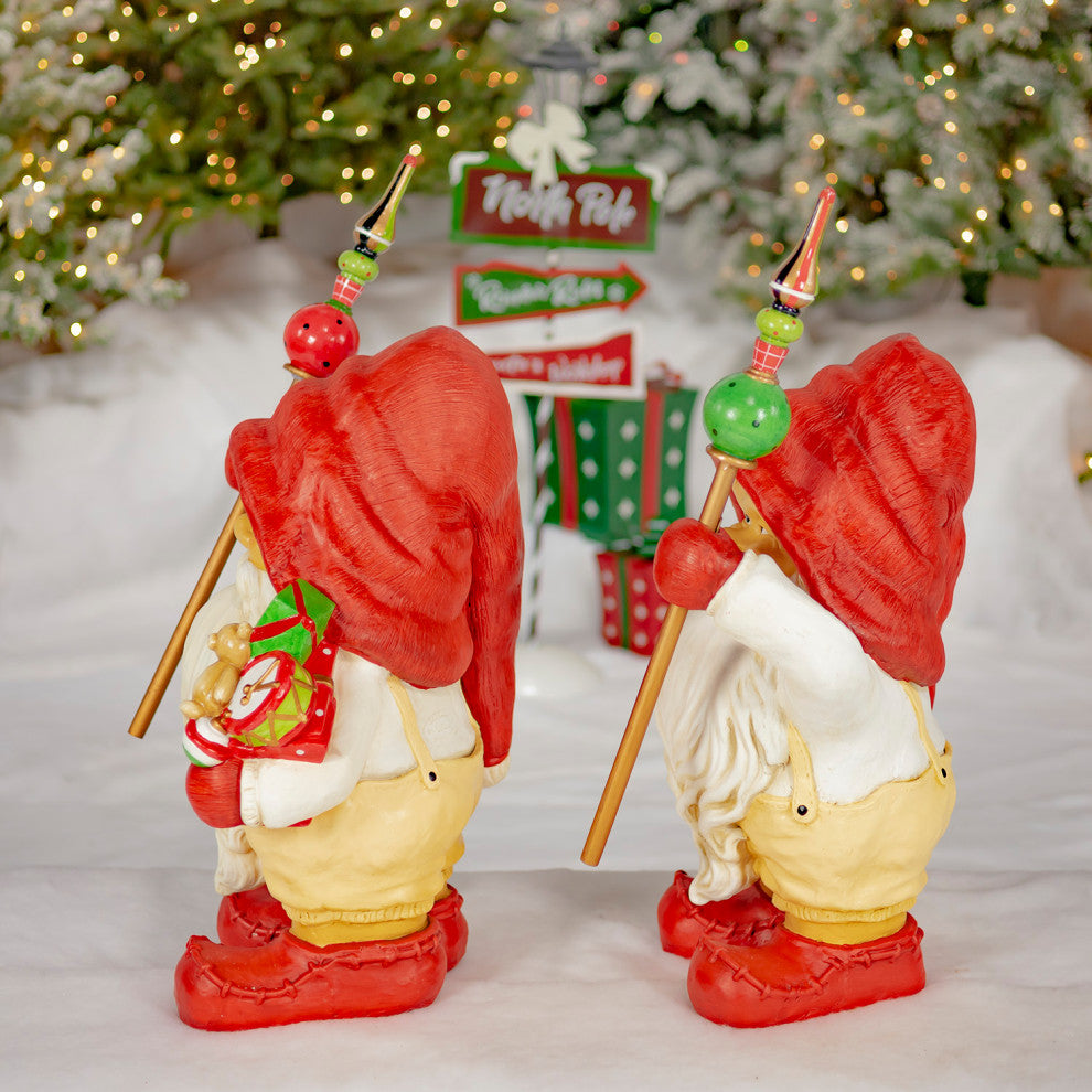 Set of 2 Santa Gnome Statue Holding Gifts