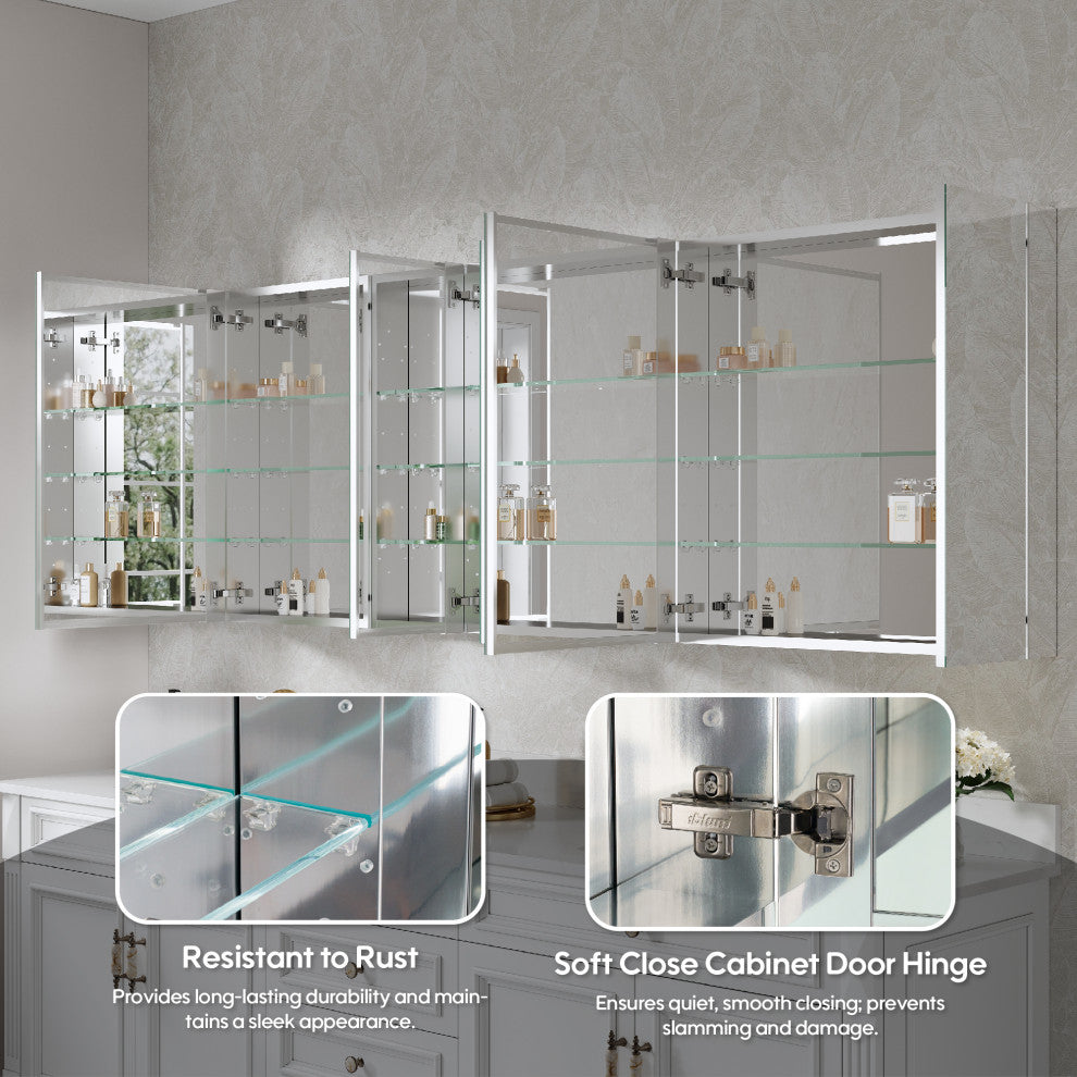 Recessed/Surface Mount Bathroom Medicine Cabinet, Reverse Installation, 92"x30"