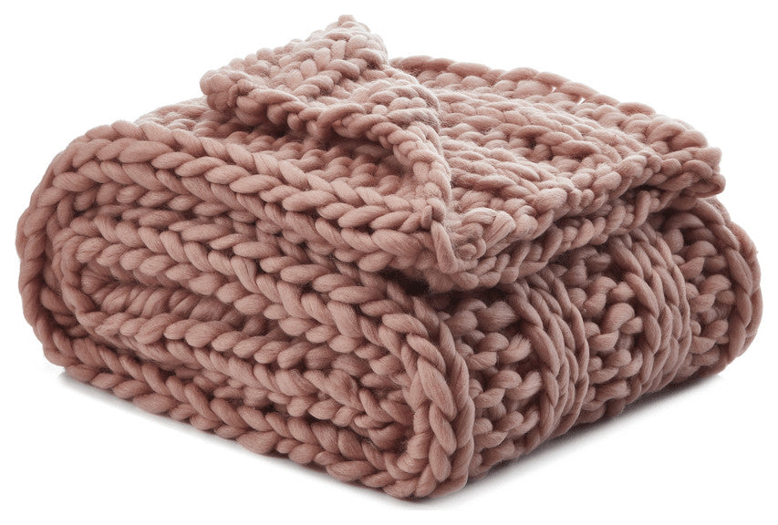50" X 70" Blush Knitted Polyester Throw Blanket
