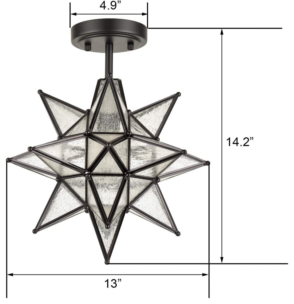 Moravian Star Semi Flush Mount Ceiling Light, Seeded Glass