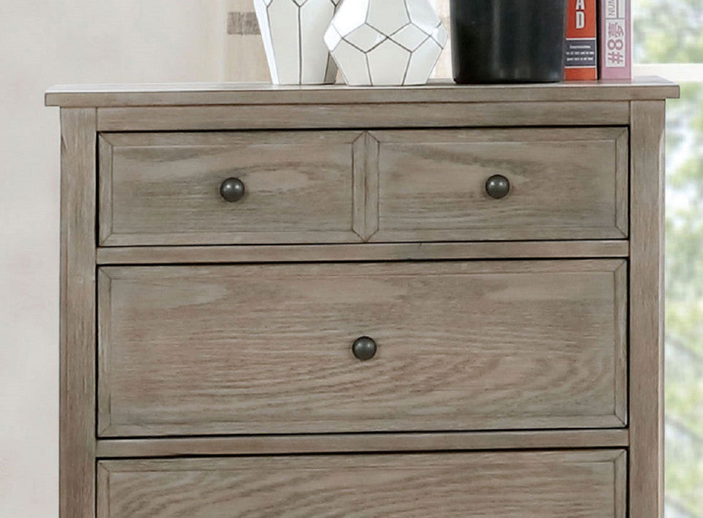 4 Drawers Wooden Chest with Round Pull Knobs Design, Wire-Brushed Warm Gray