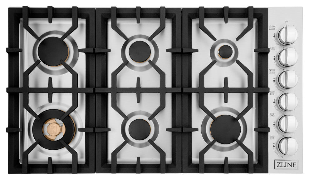 ZLINE 36 In. Dropin Cooktop With 4 Gas Brass Burners, RC-BR-36