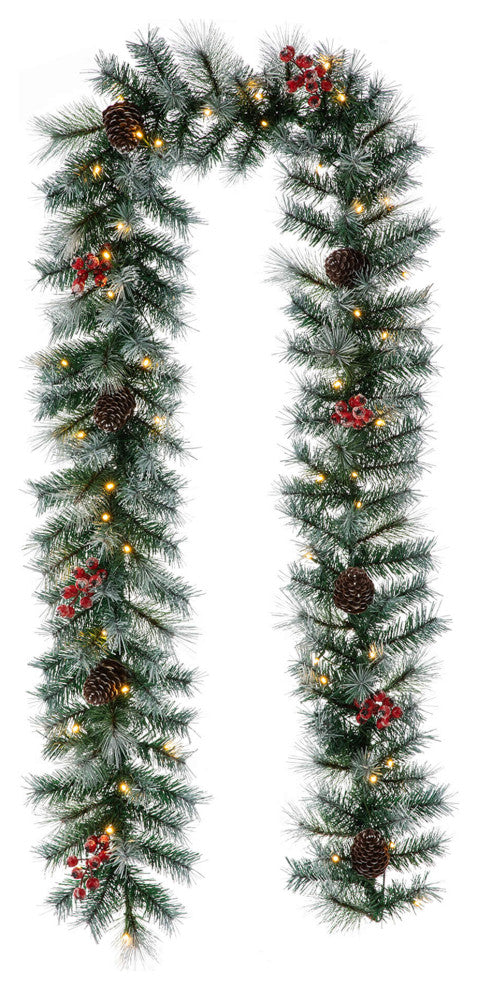 9' Pre-Lit Christmas Garland With 50 Warm White Lights With Timer