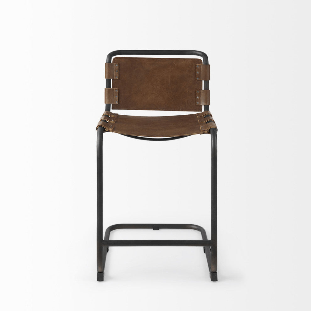 38" Brown And Black Steel Bar Chair With Footrest