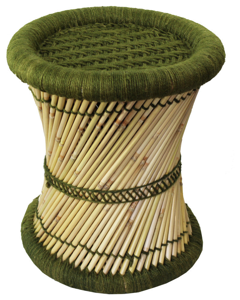 Natural Geo Moray Decorative Handwoven Jute Accent Stool, Navy Green