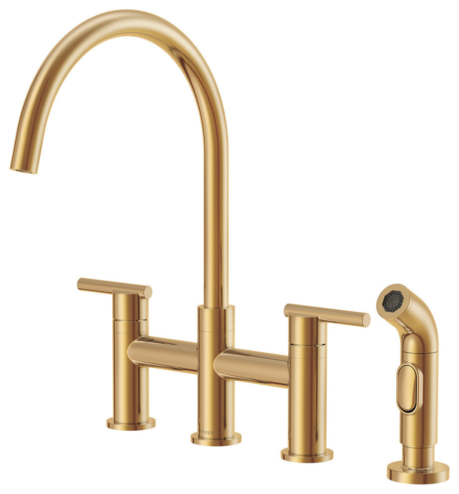 Parma Two Handle Bridge Kitchen Faucet With Sidespray, Brushed Bronze