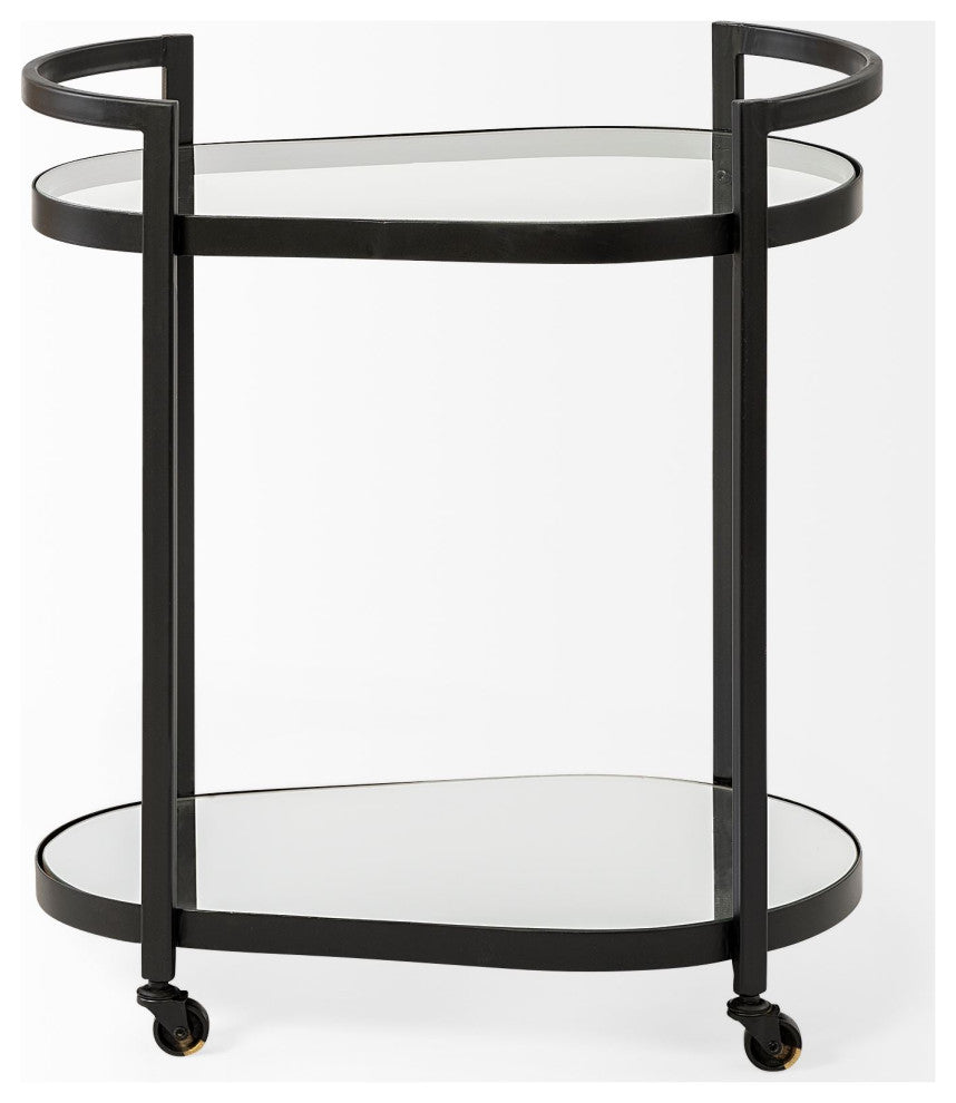 Eleonore Black Metal w/ Two-Tier Mirrored Shelves Bar Cart