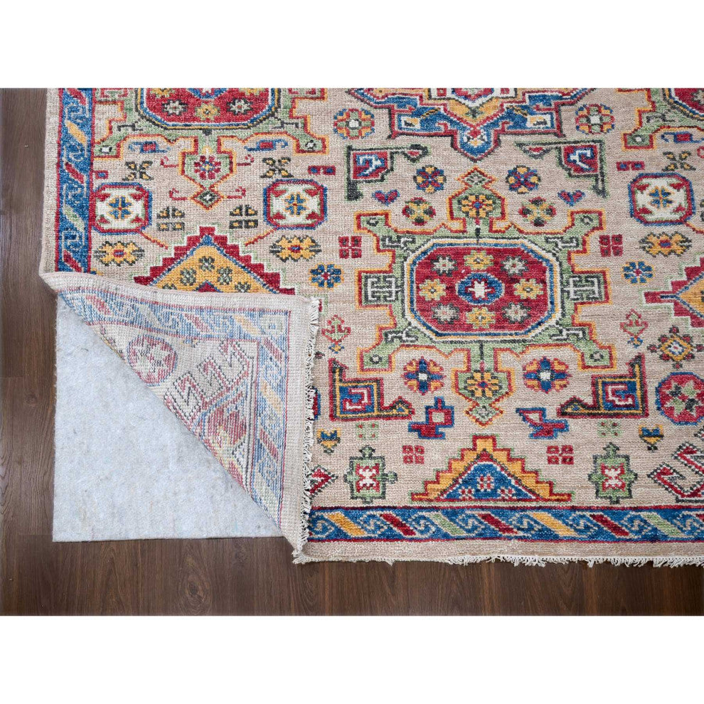 Buttery Brown Geometric Design Wool Hand Knotted Oversized Rug, 11'9"x14'10"