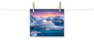 Reine at Winter Sunset Icy Mountain Landscape Photo Loose Wall Art Prints, 8" X 10"